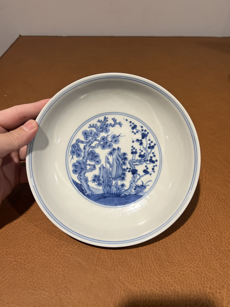 清乾隆 青花岁寒三友纹盘 - 图2