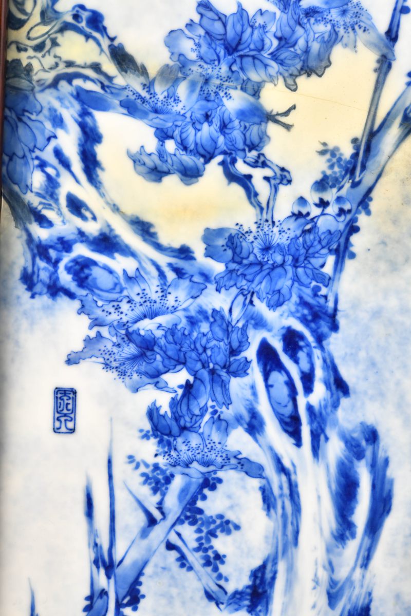 民国 王步青花四时瑞禽图瓷板一套 - 图20