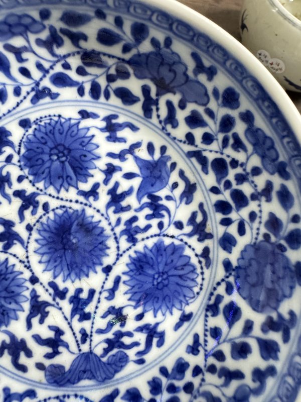 清 青花团菊纹盘 - 图4