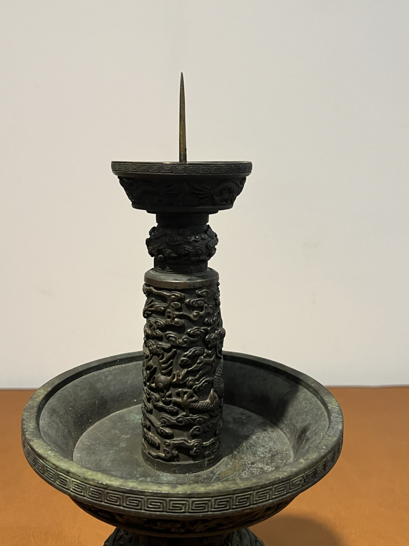 清乾隆 御制铜铸云龙烛台 - 图5