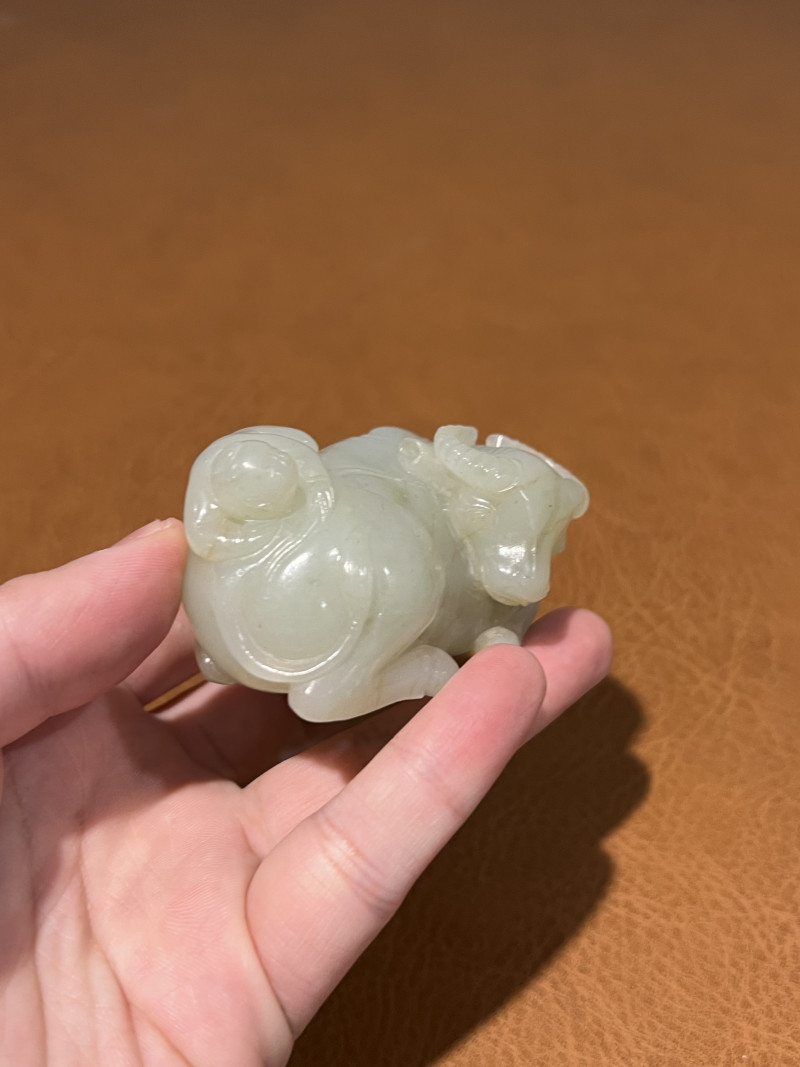 清 白玉牧童戏牛摆件 - 图3