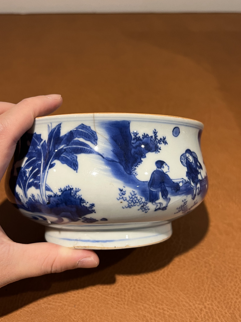 明崇祯 青花人物故事纹炉 - 图6