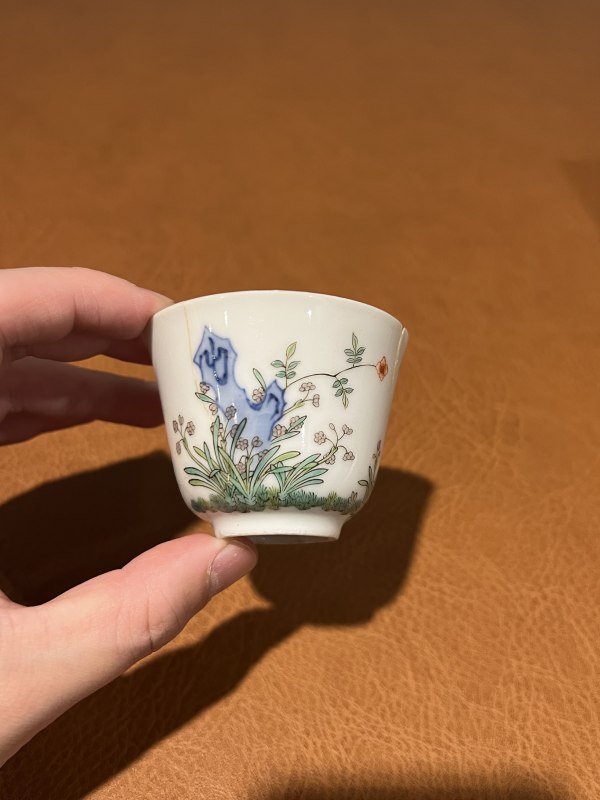 清康熙 青花五彩水仙花神杯 - 图2