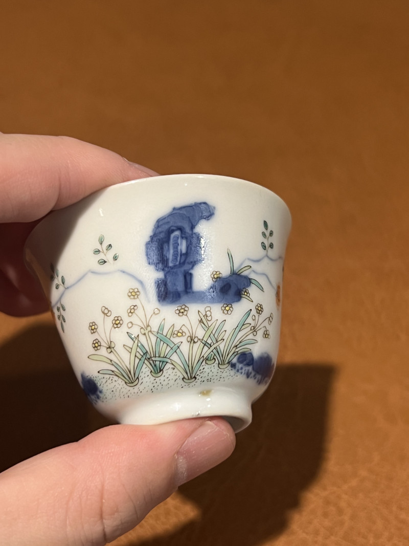 清道光 青花五彩花神杯 - 图6