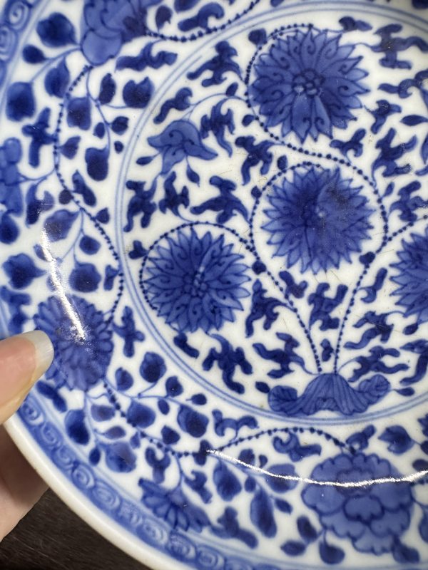清 青花团菊纹盘 - 图5