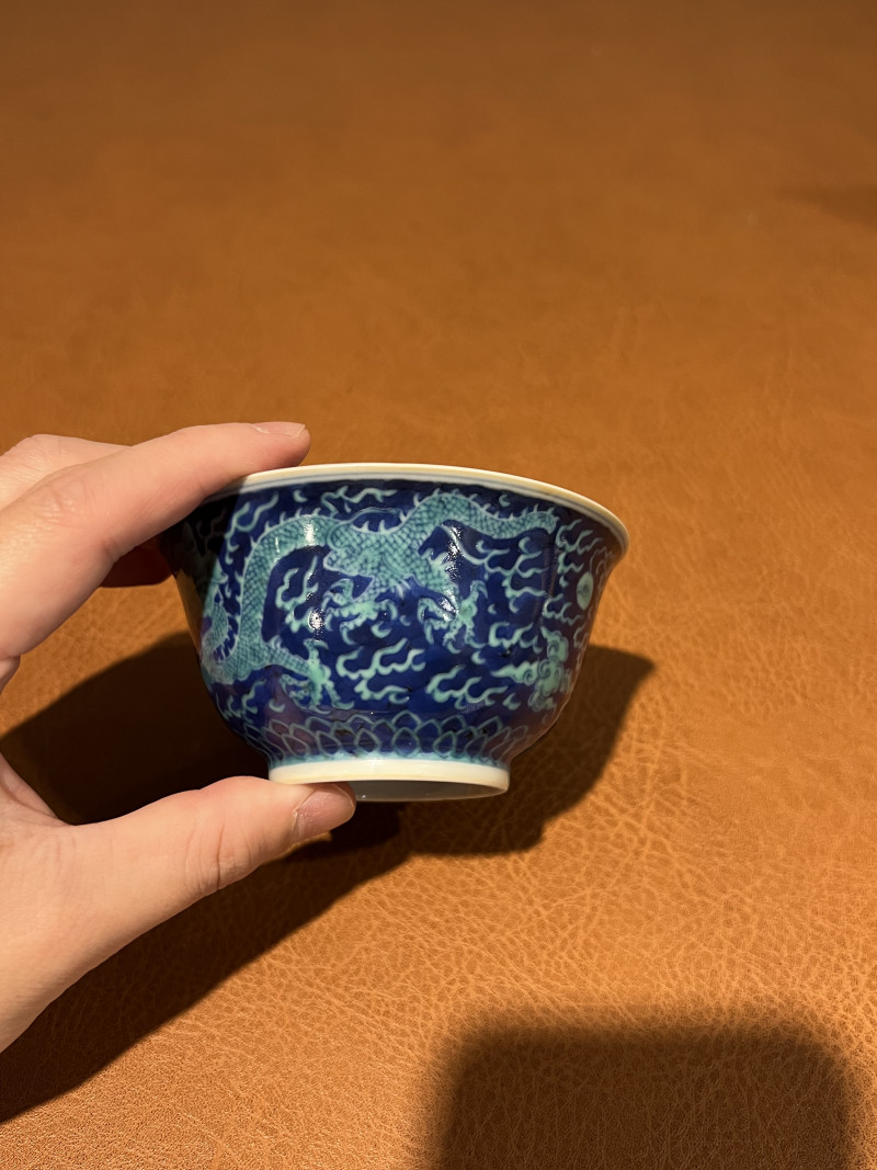 清康熙 青花绿彩云龙纹碗 - 图3