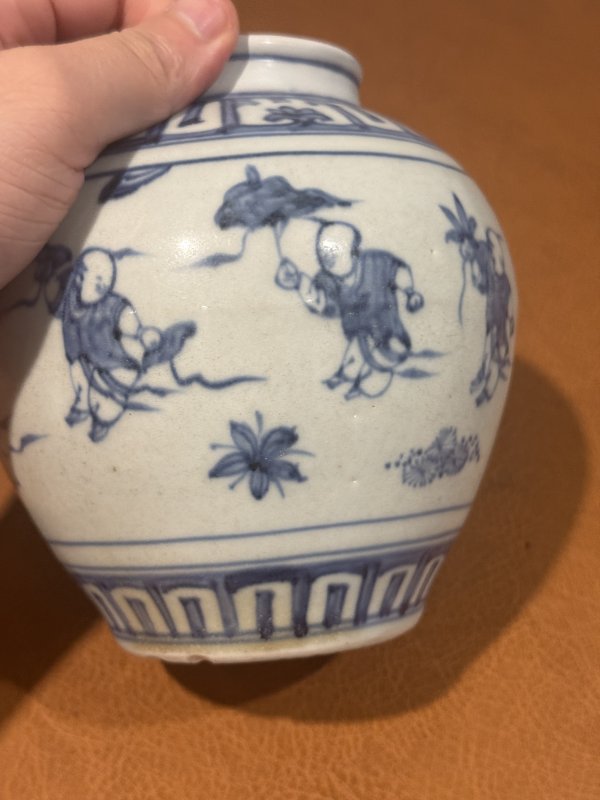 明 青花婴戏罐 - 图6