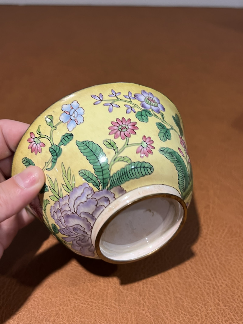 清 铜胎珐琅花卉纹碗 - 图7