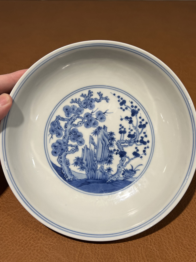 清乾隆 青花岁寒三友纹盘 - 图3