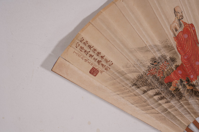 近现代 钱崇威 达摩*秦德纯 书法 成扇 - 图5