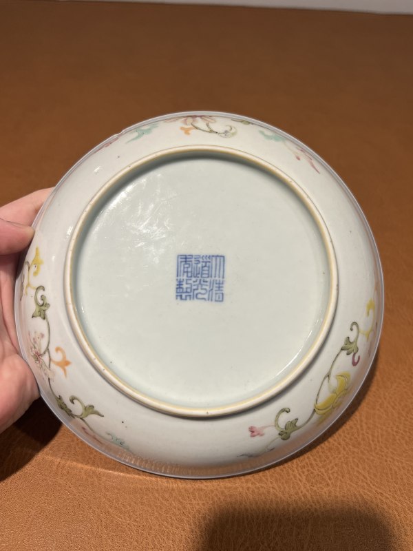 清道光 粉彩九桃纹盘 - 图7