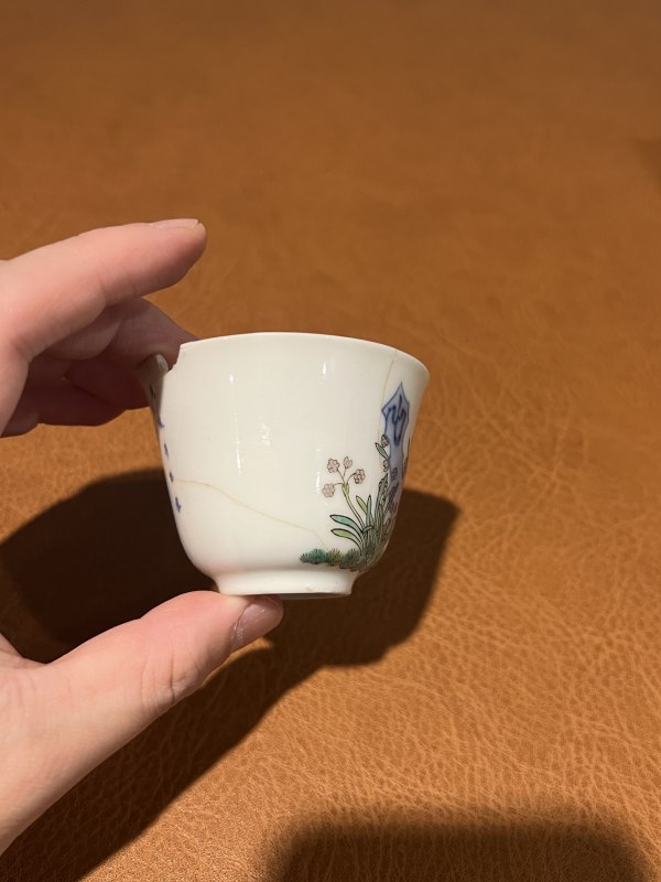清康熙 青花五彩水仙花神杯 - 图3