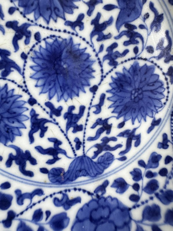 清 青花团菊纹盘 - 图6