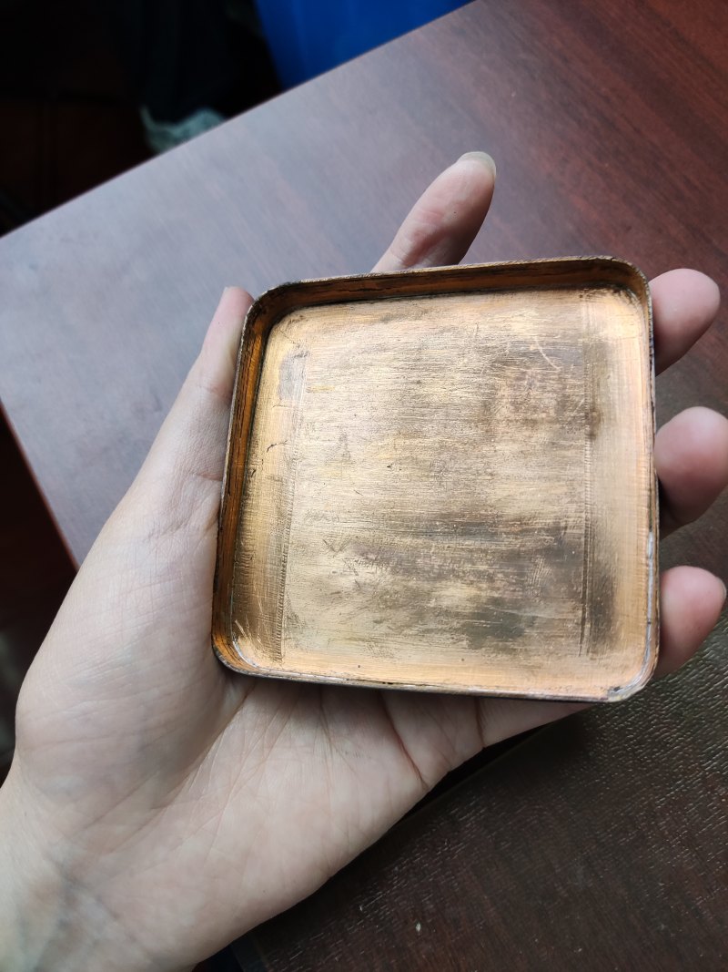 清 乌铜走银山水纹墨盒 - 图7
