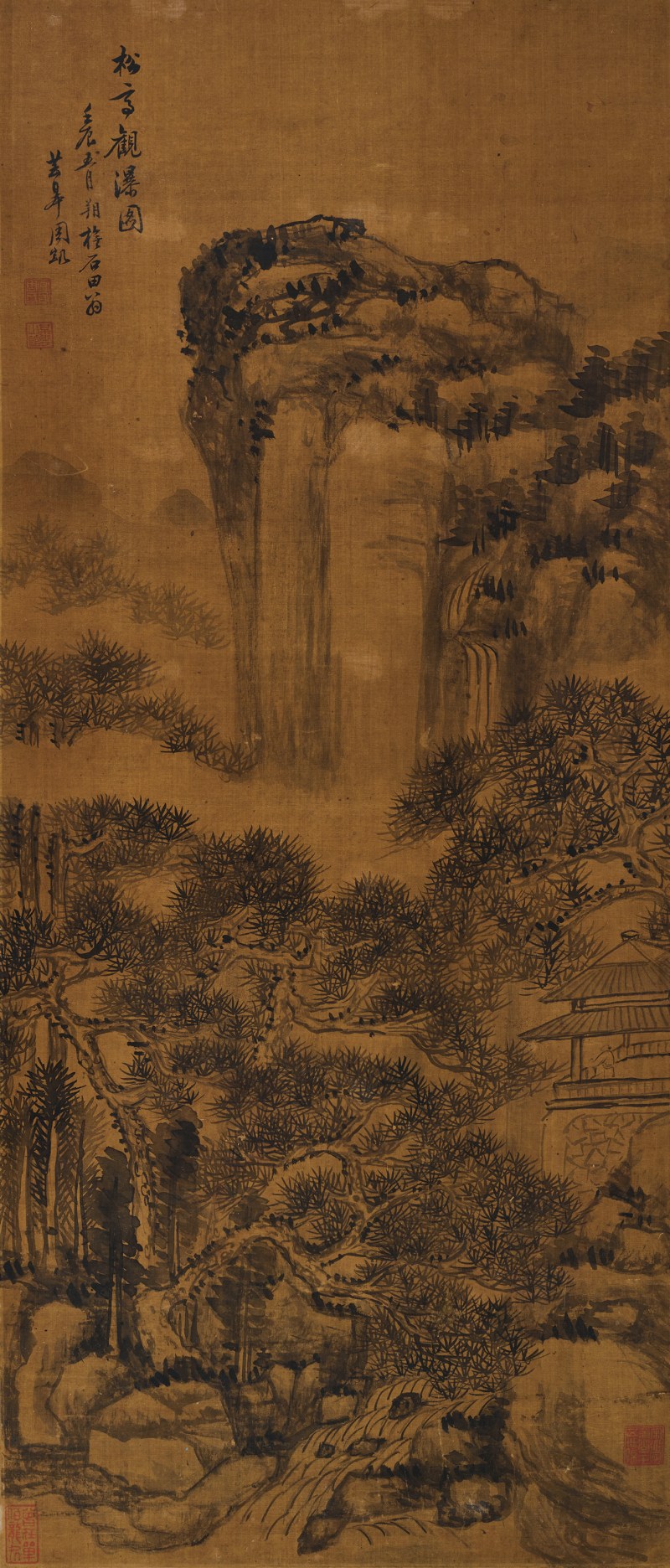周凯 松亭观瀑图