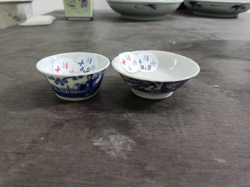 清 青花山水纹杯、青花人物纹杯 - 图3