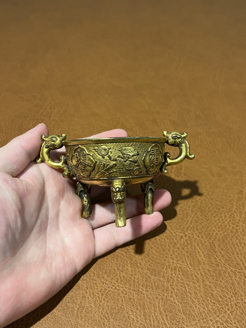 清乾隆 铜鎏金造办处龙耳杯 - 图3
