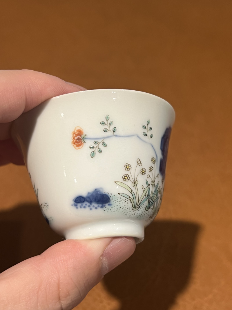 清道光 青花五彩花神杯 - 图7