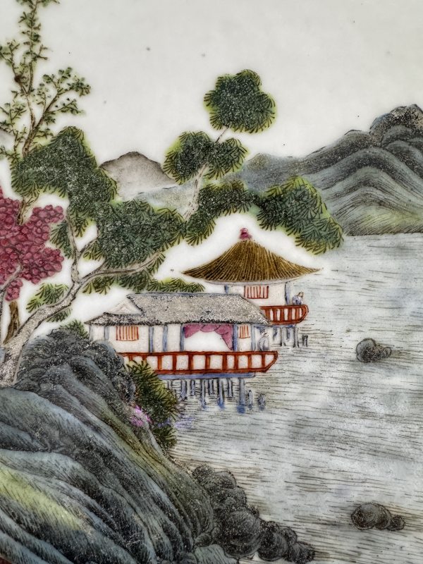 清 粉彩“秋江塔影”瓷板、“春风得意”瓷板、“秋江晚渡”瓷板 - 图10