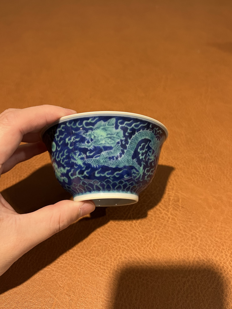 清康熙 青花绿彩云龙纹碗 - 图4