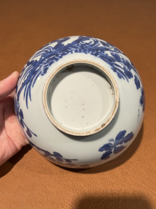 清康熙 青花洞石花鸟纹大碗 - 图9
