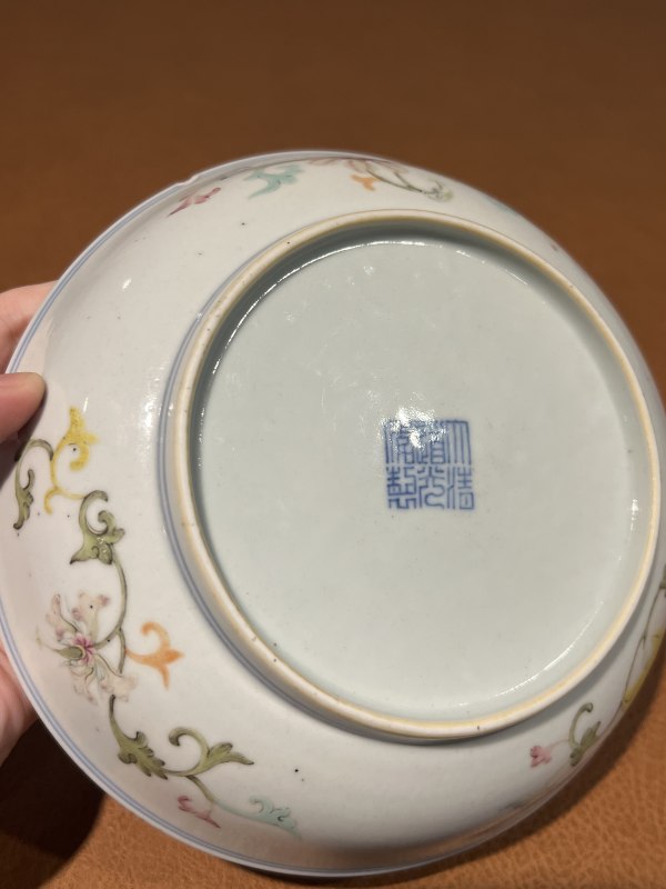 清道光 粉彩九桃纹盘 - 图8