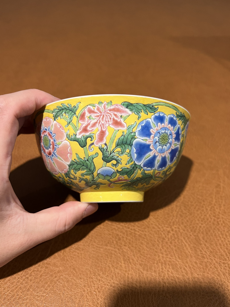 清康熙 御制黄地珐琅彩缠枝花卉纹盌 - 图8
