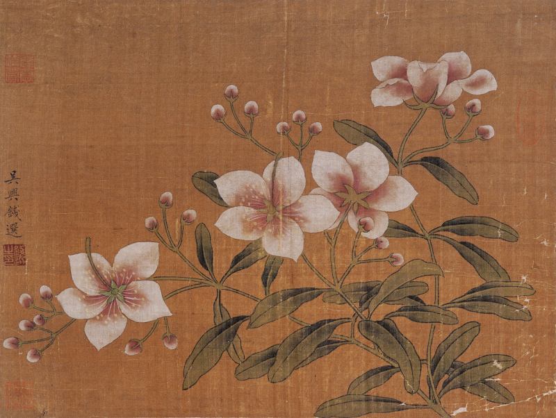 近现代 钱选(款) 花鸟绢本册页
