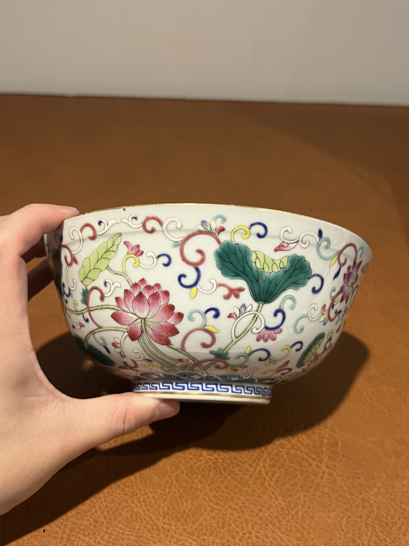 清光绪 青花粉彩荷花纹碗 - 图2