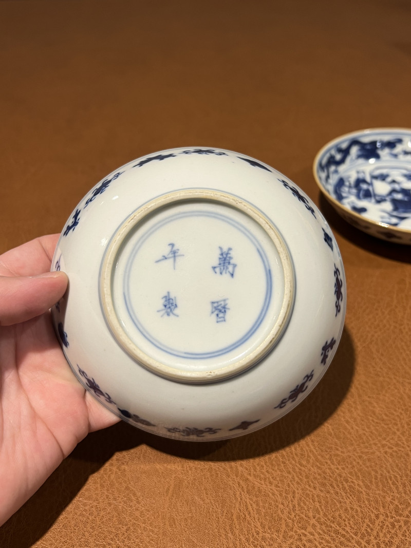 清 青花婴戏纹盘（一对） - 图5