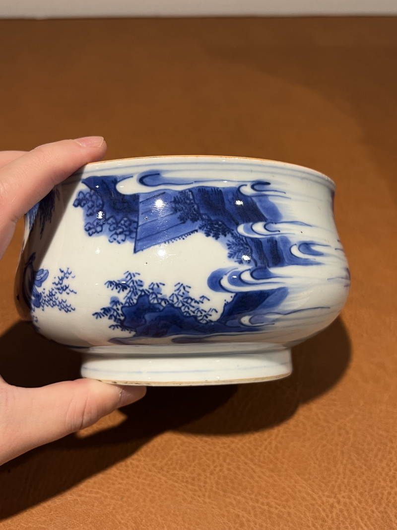 明崇祯 青花人物故事纹炉 - 图8