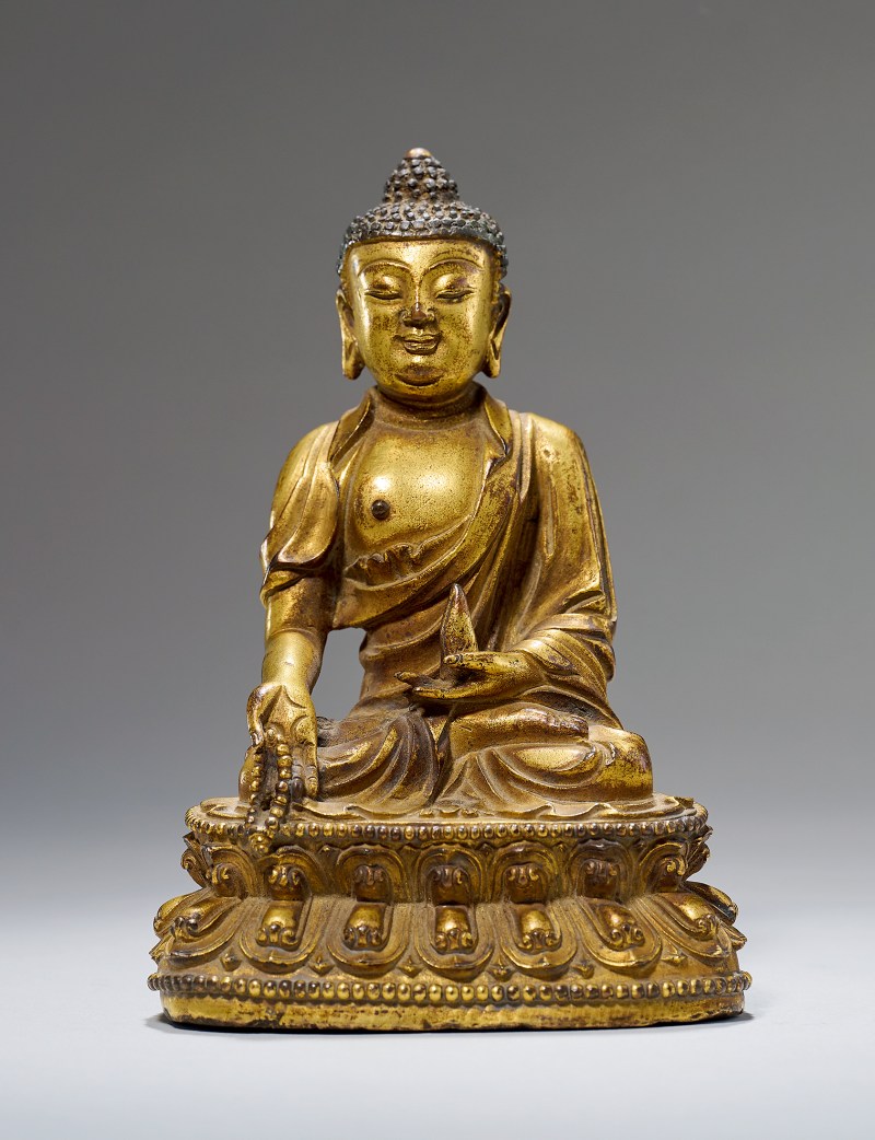 明 铜鎏金药师佛