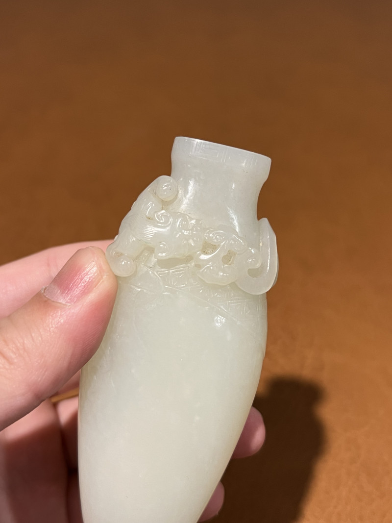 清 白玉螭龙香插 - 图7