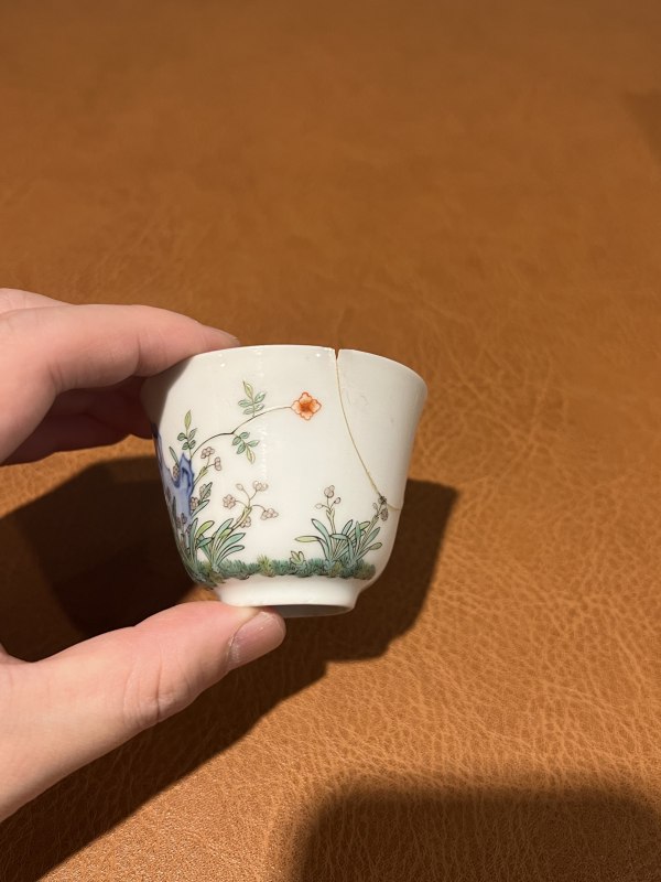 清康熙 青花五彩水仙花神杯 - 图5