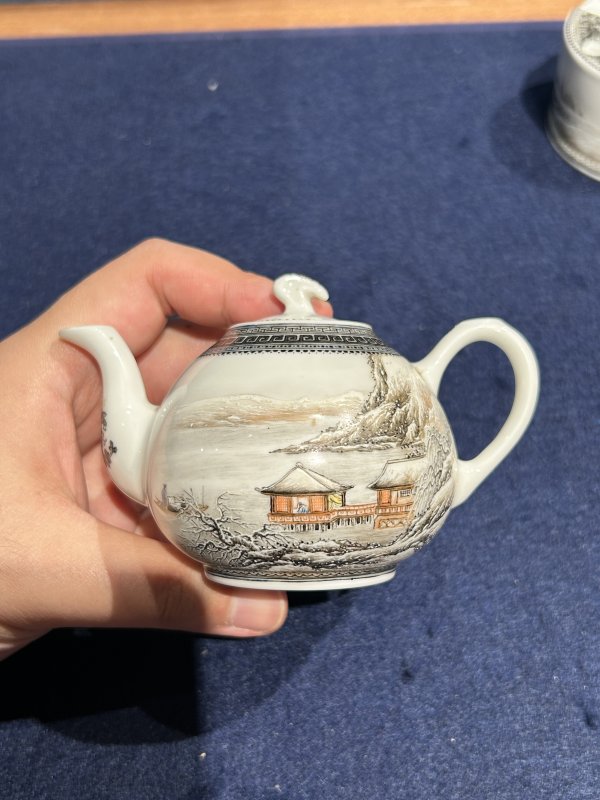 1953年作 张松茂粉彩雪景图文房一套（六件） - 图21