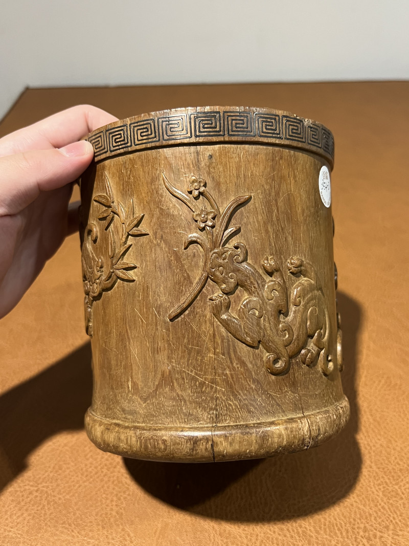 清早期 黄花梨浮雕螭龙笔筒 - 图6