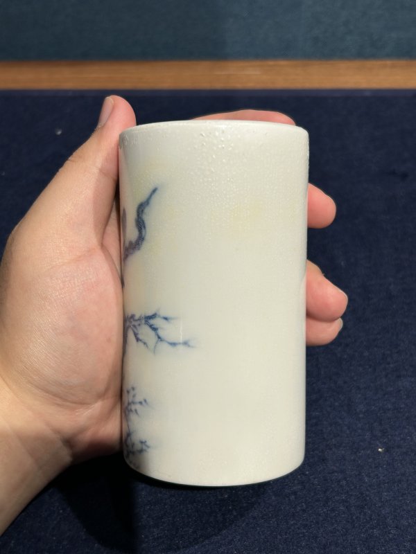民国 王步竹溪款青花花鸟笔筒 - 图3
