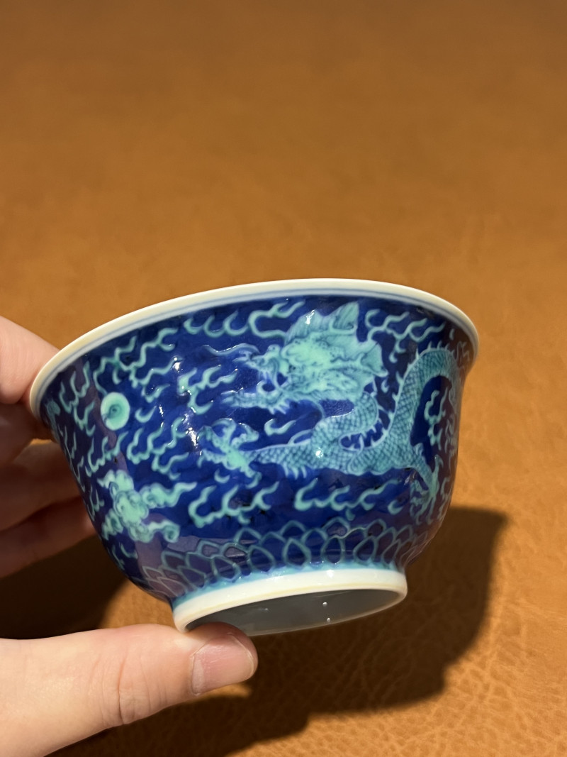 清康熙 青花绿彩云龙纹碗 - 图5