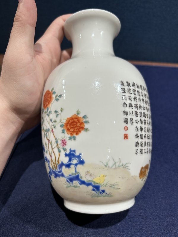 民国 粉彩乾隆鸡缸杯图胆瓶 - 图5