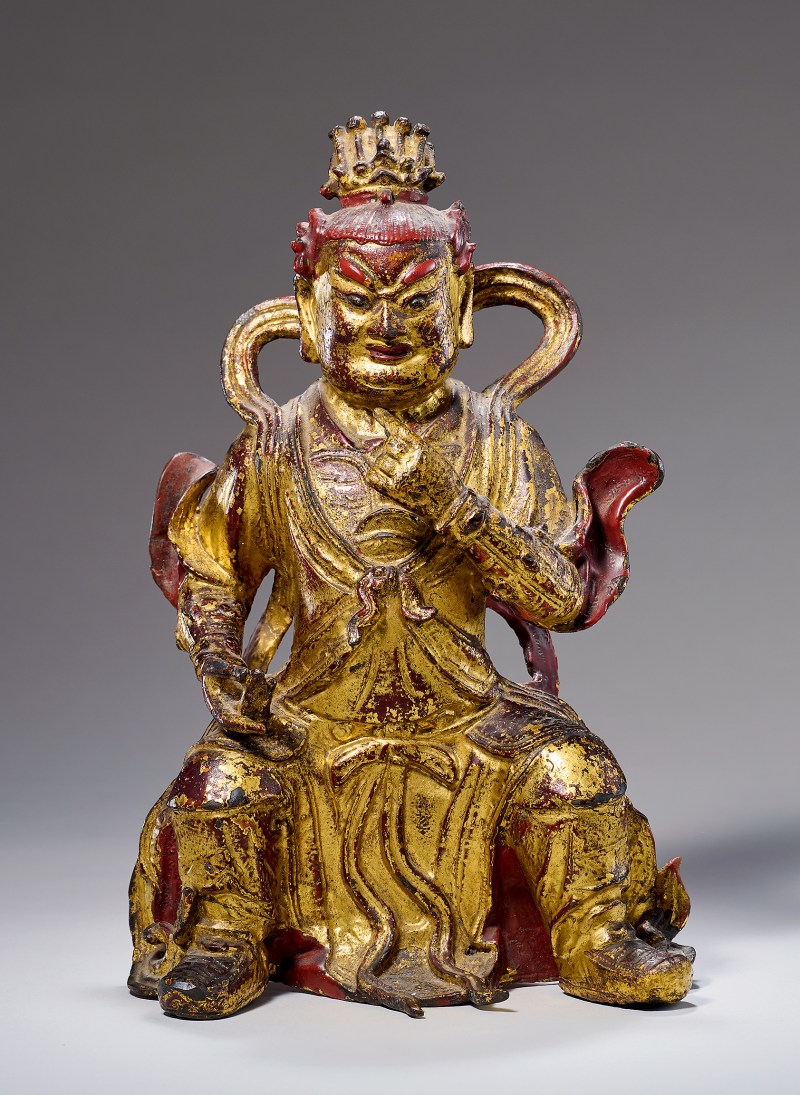 明 铜漆金天王像