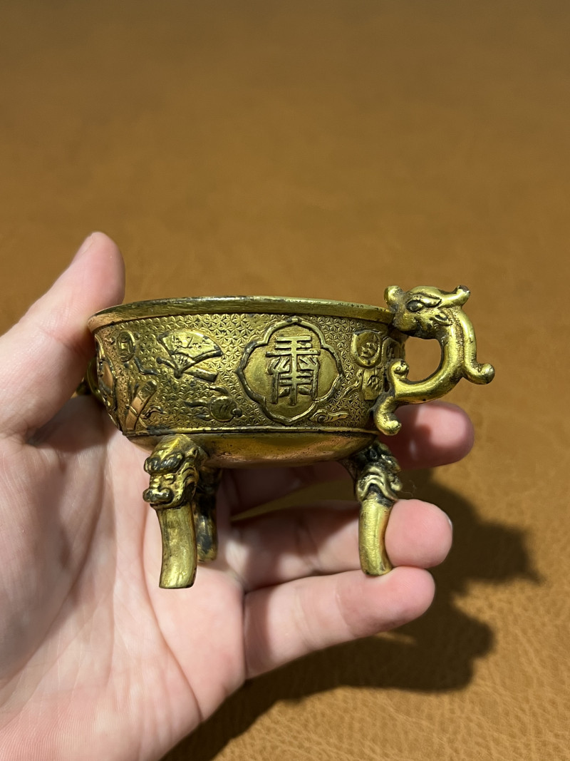 清乾隆 铜鎏金造办处龙耳杯 - 图5