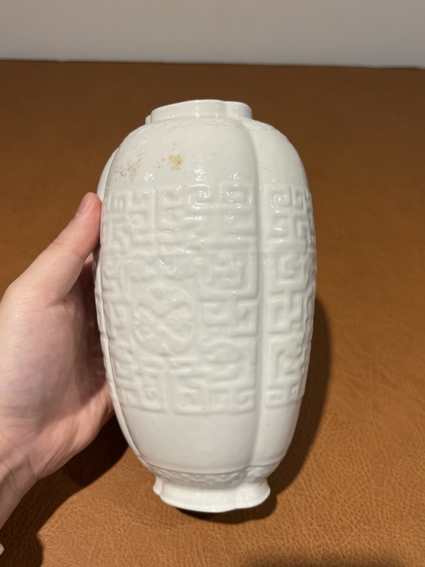 清乾隆 白釉模印夔龙纹瓶 - 图5