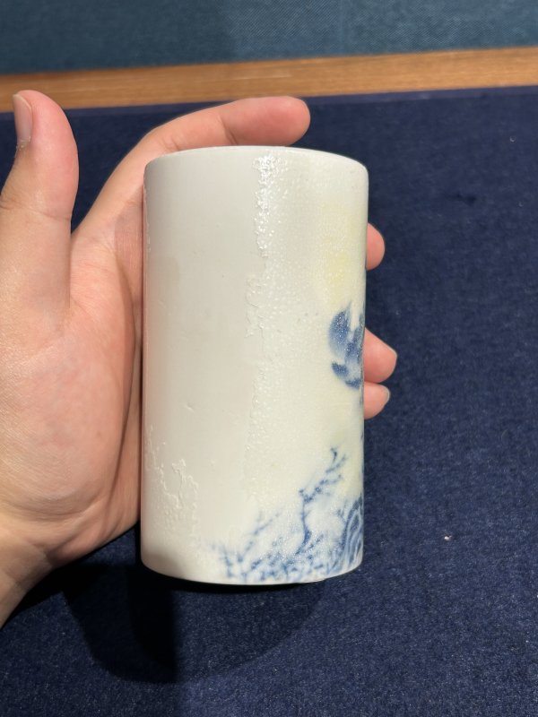 民国 王步竹溪款青花花鸟笔筒 - 图5