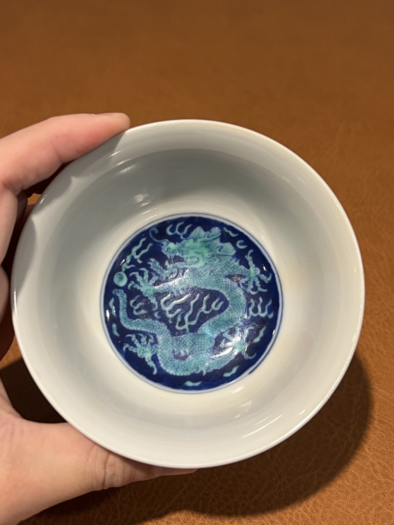 清康熙 青花绿彩云龙纹碗 - 图6