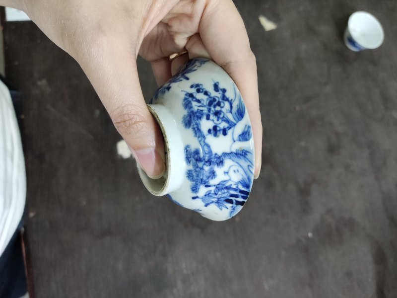 清 青花山水纹杯、青花人物纹杯 - 图8