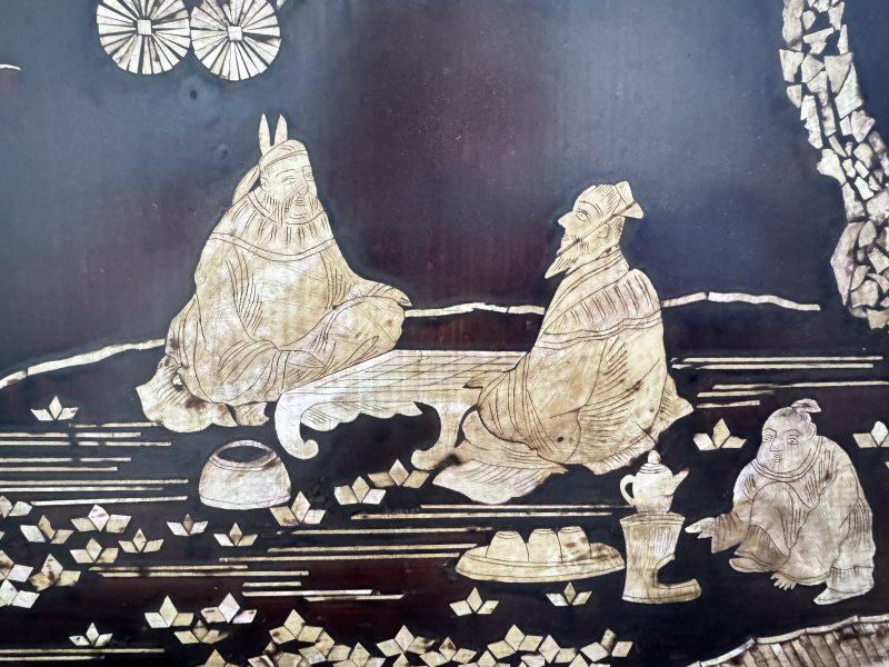 清 黑漆嵌螺钿对弈图案屏 - 图4