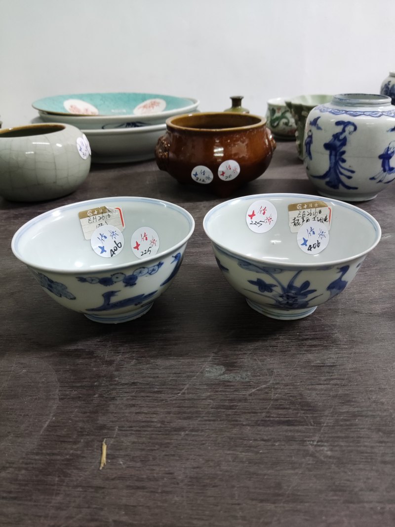 明 青花芦雁纹碗一对 - 图2