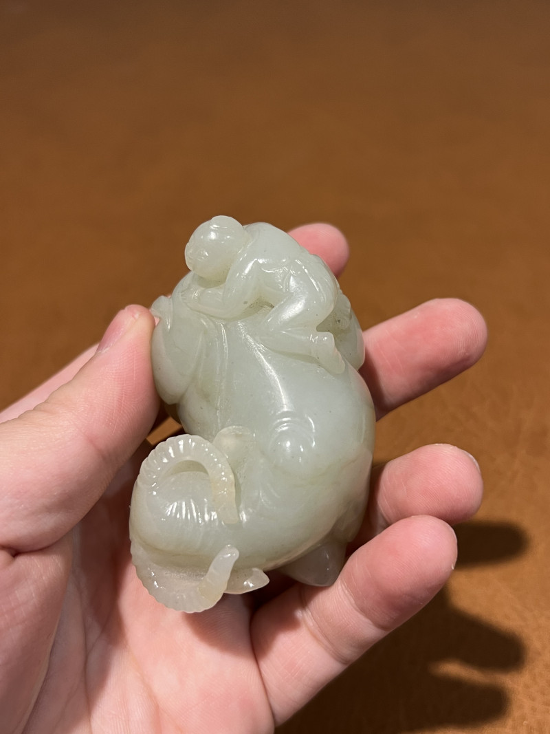 清 白玉牧童戏牛摆件 - 图7