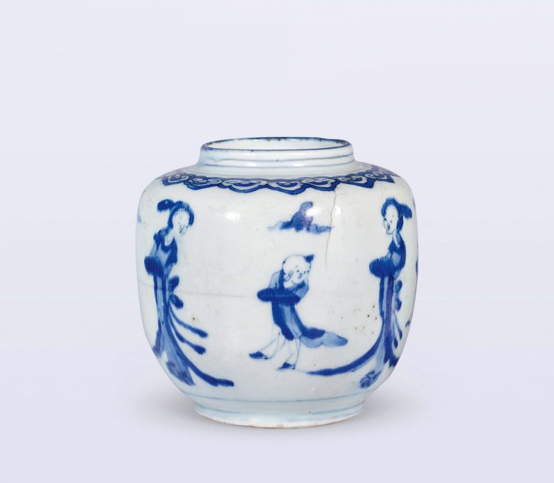 明 青花人物罐
