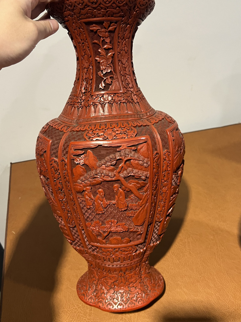 清中期 剔红海棠型瓶一对 - 图10